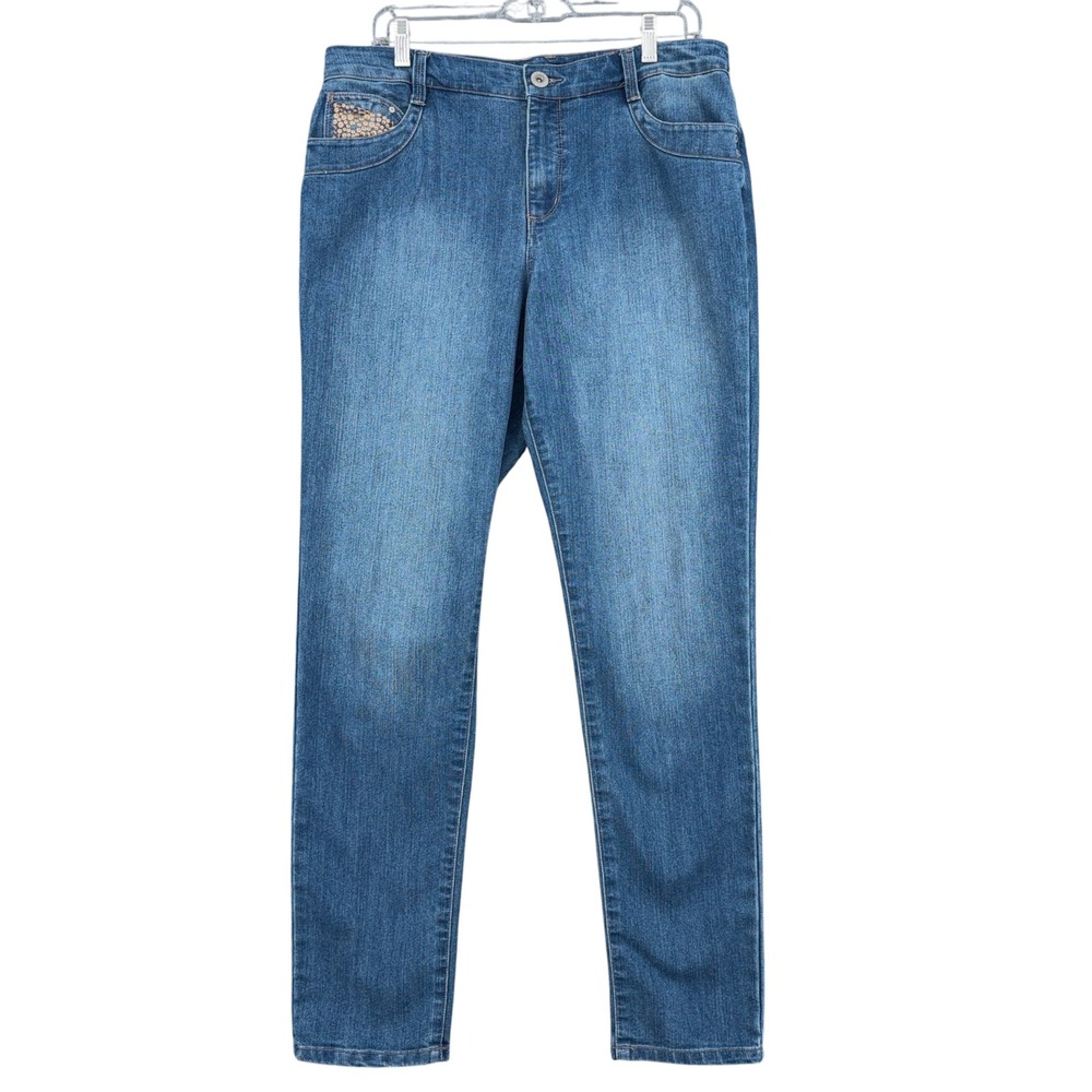 Bandolino Lucie Jeans Women 12 Cotton Blend Blue Sequin Pocket Straight Leg‎